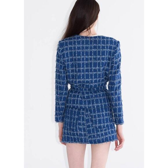 Never A Wallflower Tie Waist Jacket in Cerulean Tweed M - Picture 3 of 4